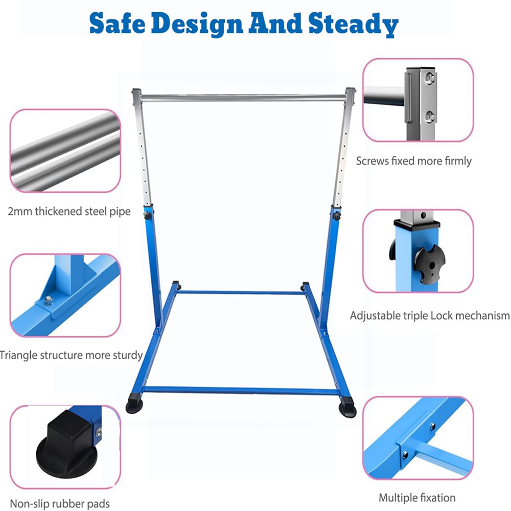 Gr8 Home Blue Adjustable Gymnastics Horizontal Kip Bar Image 5