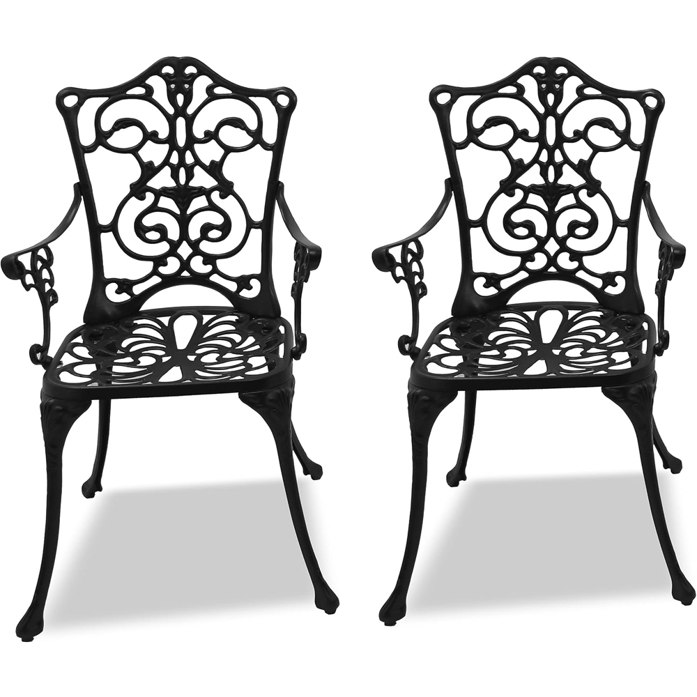 Centurion Tabreez Set of 2 Black Garden Bistro Chairs with Armrests Image 3