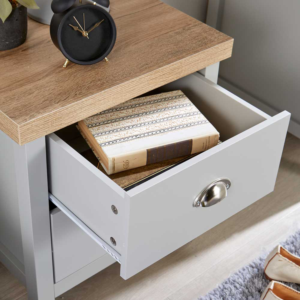 Home Source Avon 2 Drawer Grey Bedside Table Image 3
