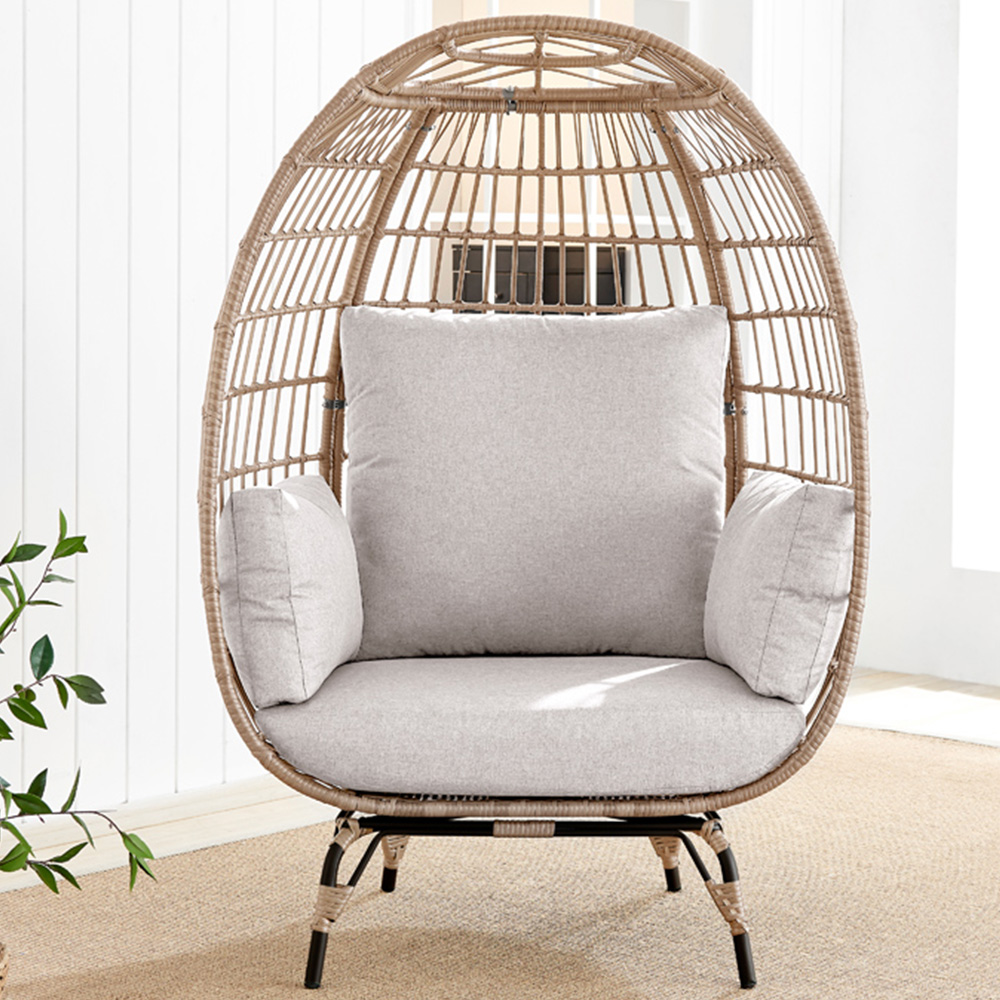 Furniturebox Veza Beige Rattan Egg Chair with Cushions Image 2