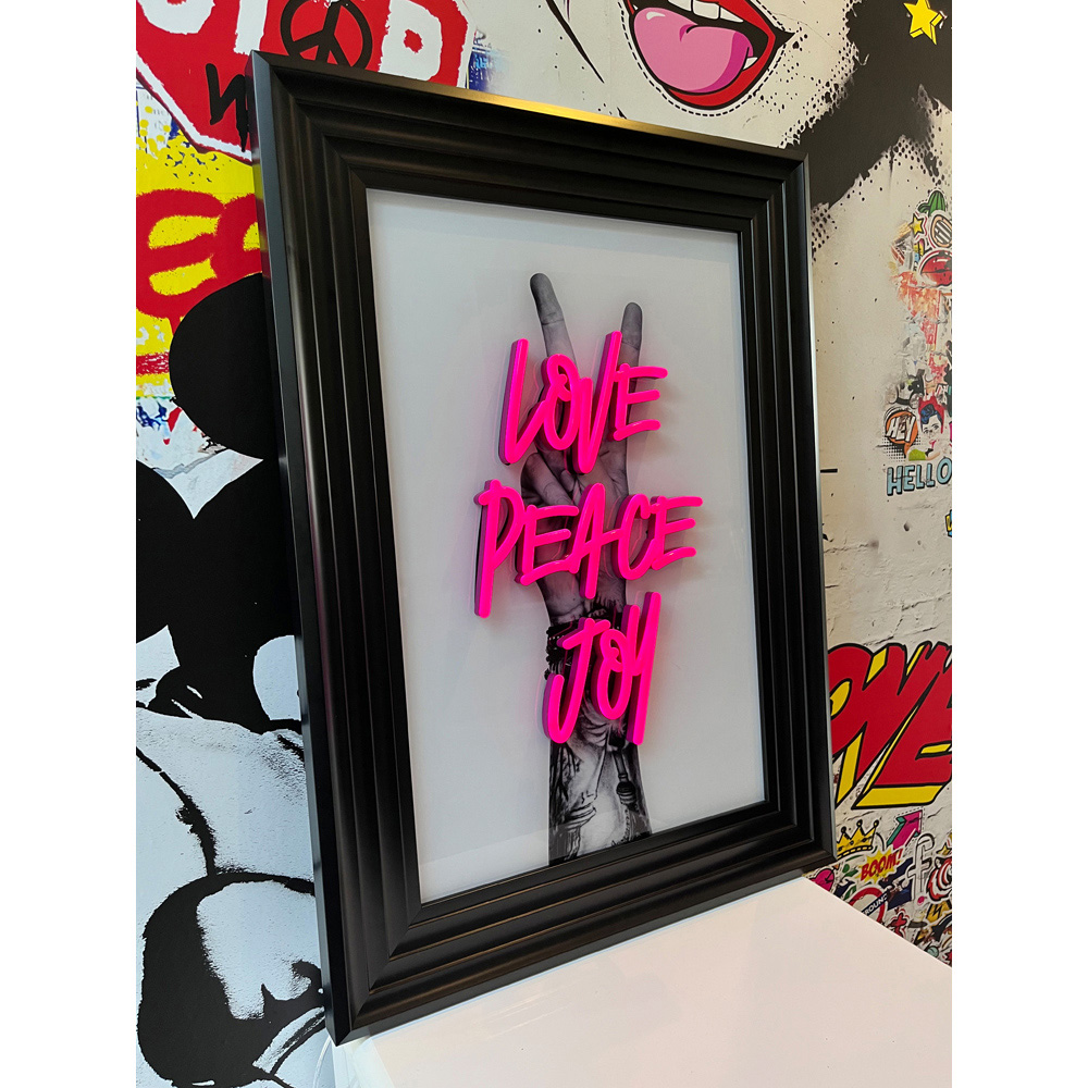 Splashbax Love Peace Joy Black Premium Gallery Frame LED Neon Wall Art Image 3