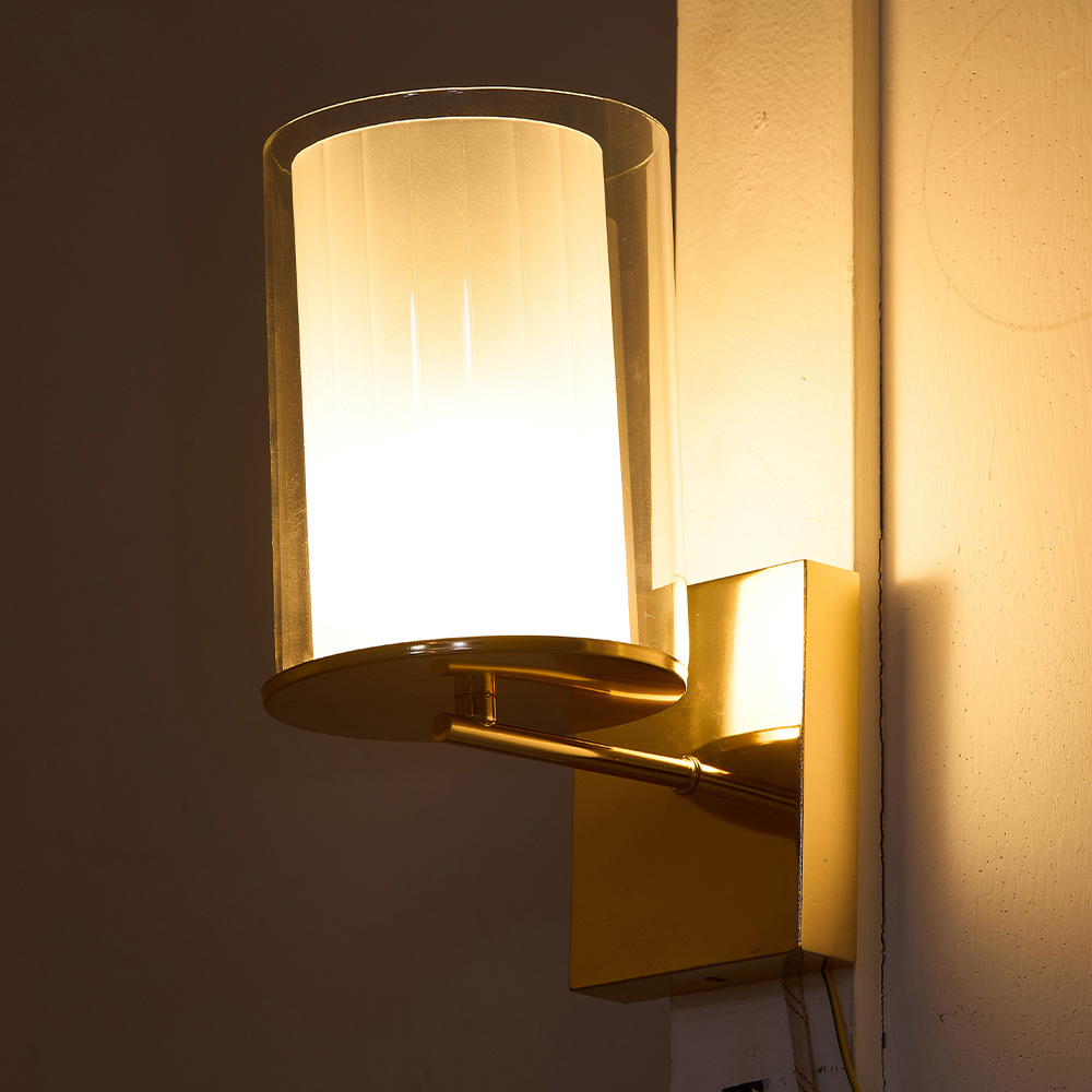 Living and Home Gold Glass Cylinder Shade G9 Wall Light Image 7