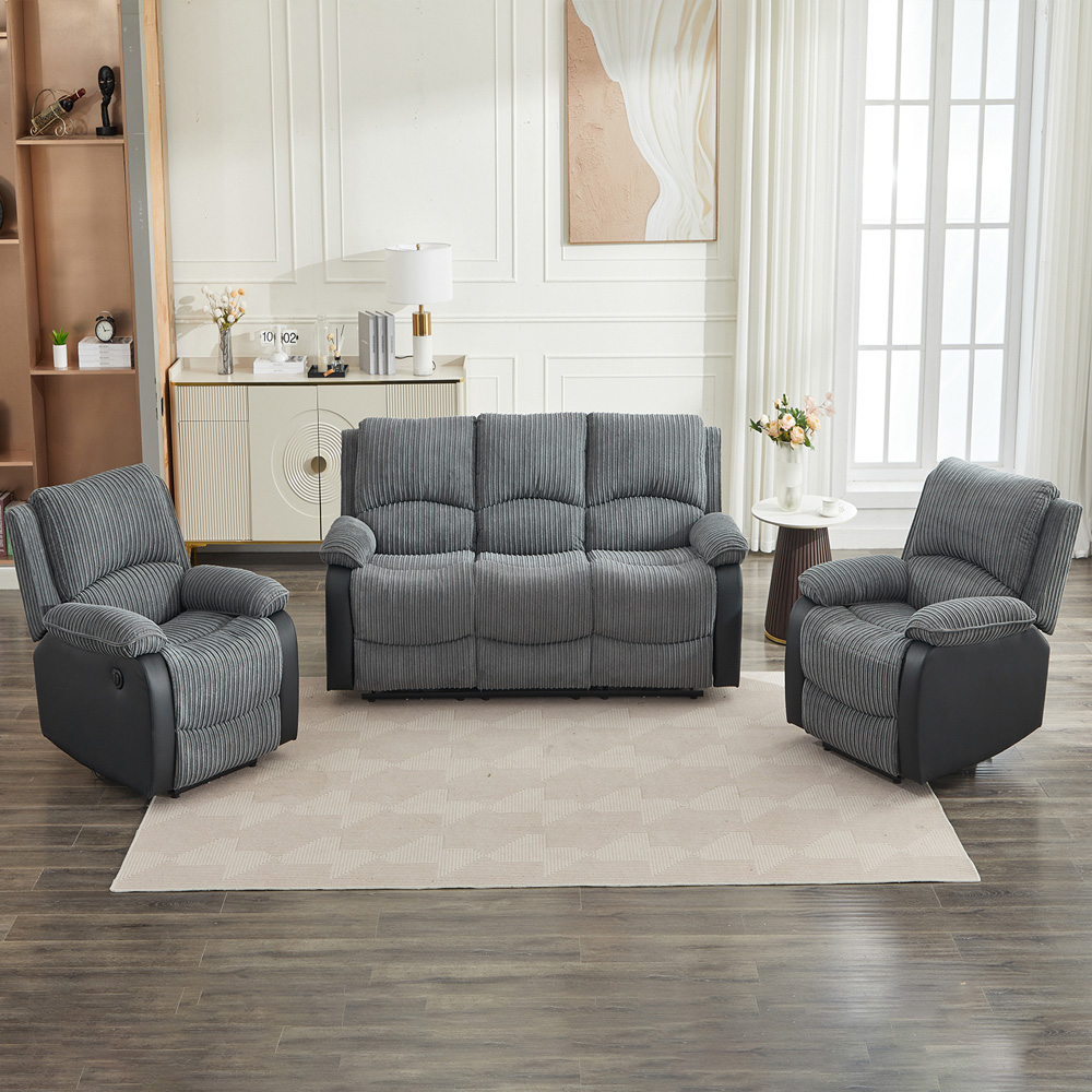 Furniture One 5 Seater Grey Sectional Corduroy Electric Recliner Sofa Image 1