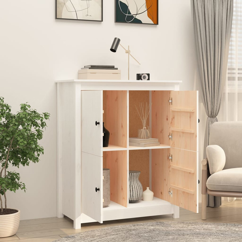 vidaXL 4 Door White Solid Pine Wood Sideboard Image 3