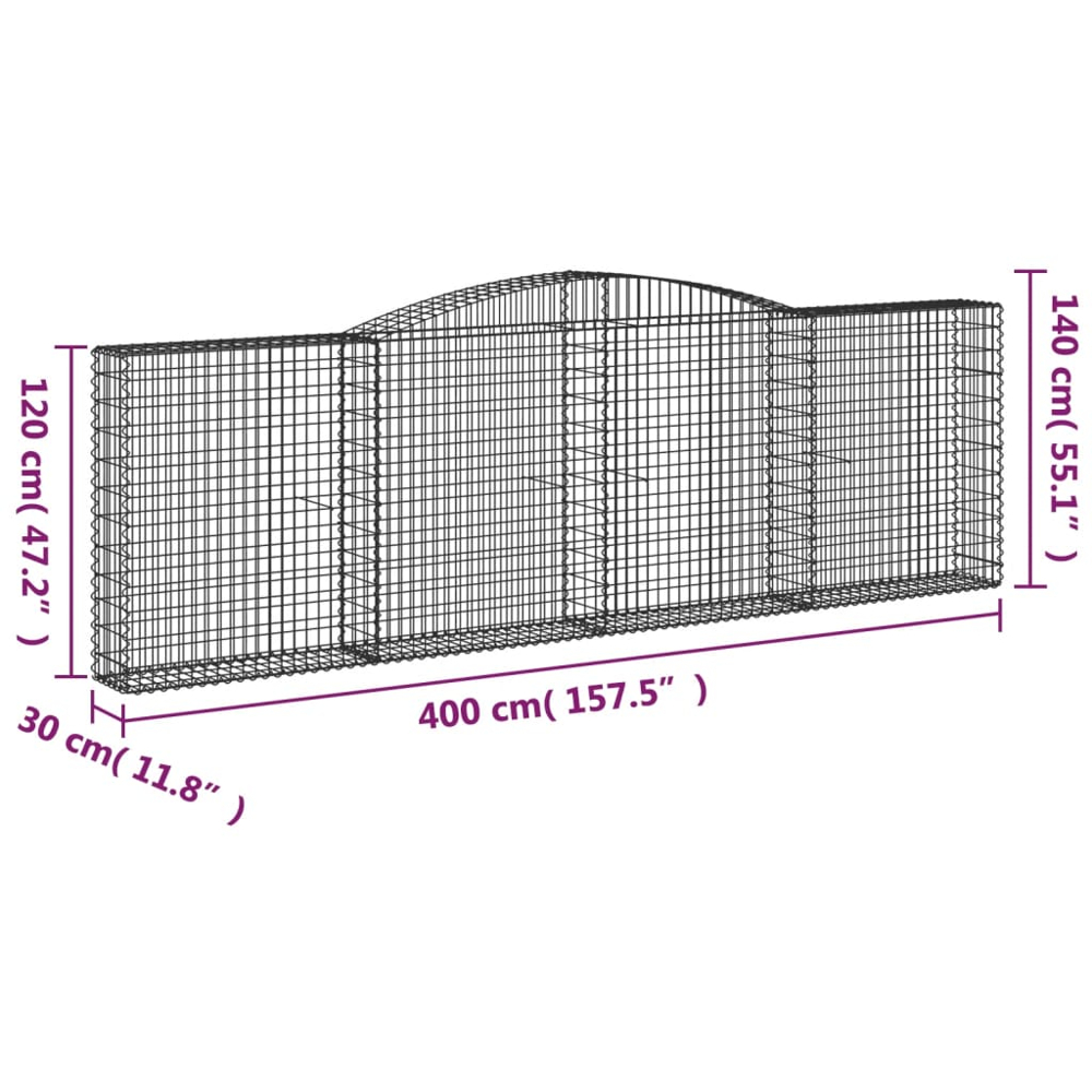 vidaXL Silver Galvanised Iron Arched Gabion Basket 400 x 30 x 120/140cm Image 4