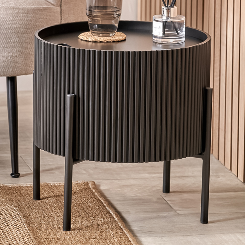 Pacific Lifestyle Henderson Black Wood and Black Metal Storage Side Table Image 1