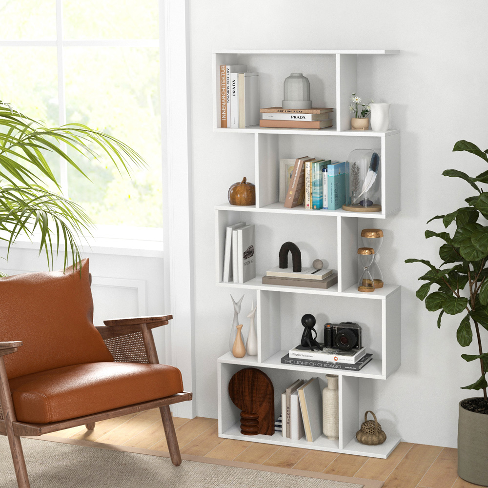 Costway 5 Shelf White S Shaped Bookcase Image 4