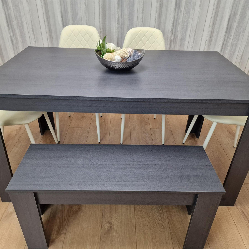 Portland Leather and Wood 6 Seater Dining Set Cream and Dark Grey Image 6