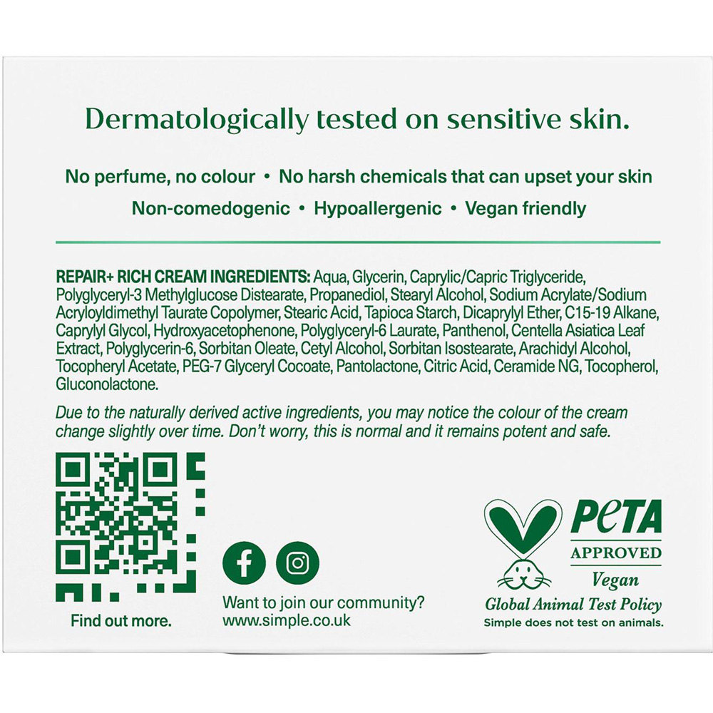 Simple Repair+ Gentle Nourishing and Soothing Daily Moisturiser Face Cream 50ml 6 Pack Image 8