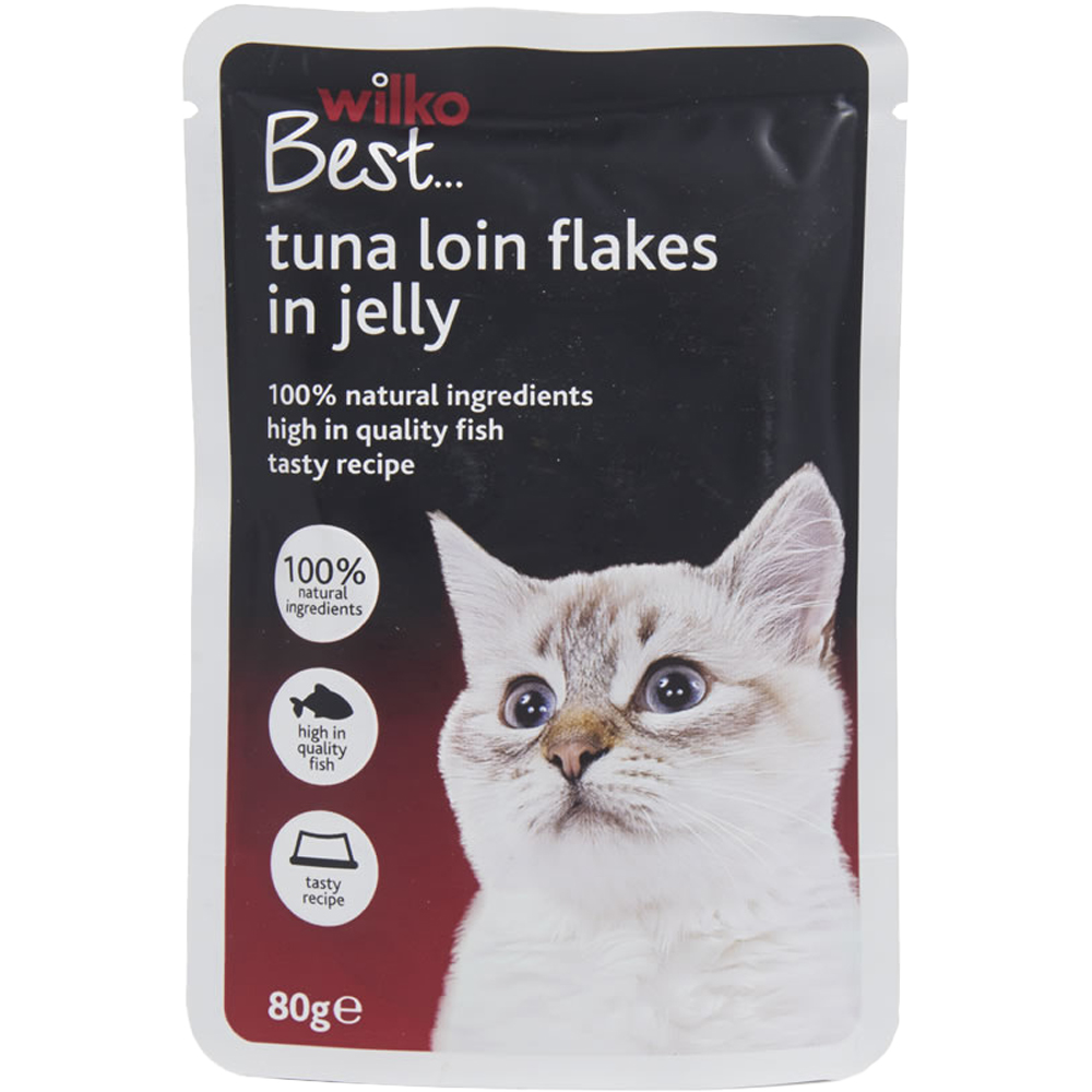 wilko Best Tuna Loin Flakes in Jelly Cat Food Pouch 80g Case of 16 Wilko