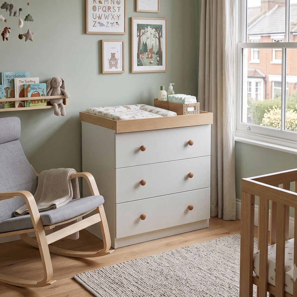 Shefa 888 3 Drawer White and Oak Kids Changing Dresser Image 5