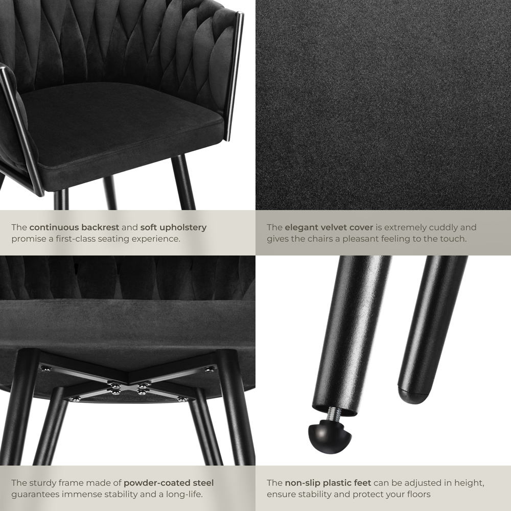 Tectake Astano Set of 4 Black Dining Chair Image 4