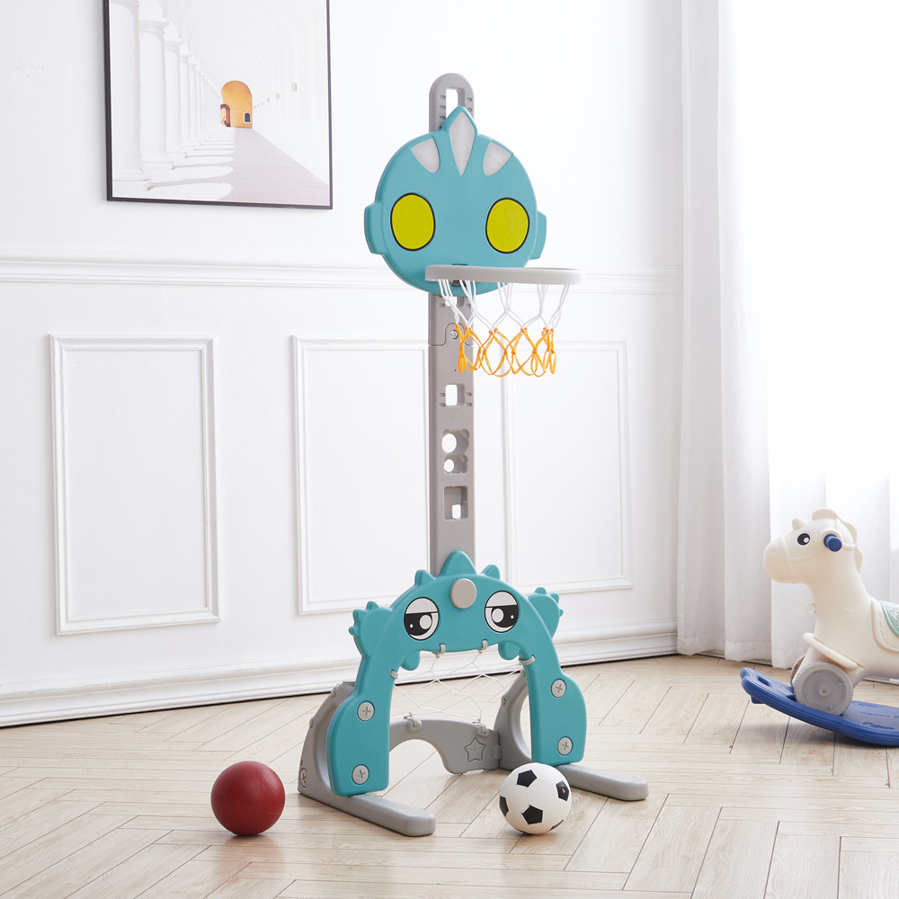 Living and Home Toddlers Blue 2 in 1 Adjustable Basketball Hoop and Football Goal Set Image 2