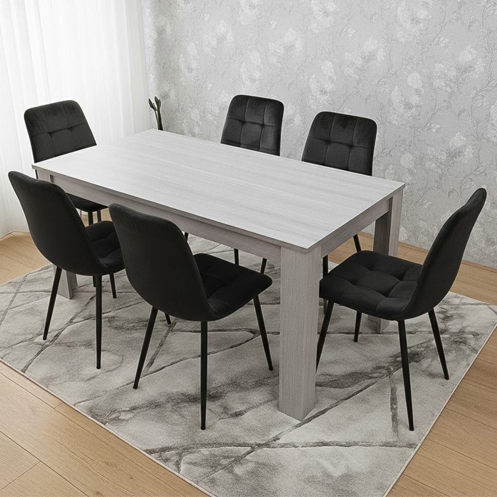Portland Kosy Koala 6 Seater Modern Velvet Dining Set Grey and Black Image 1