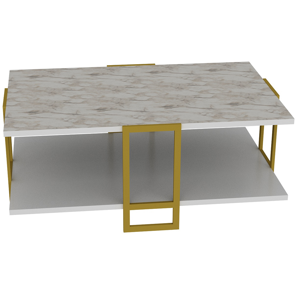 Decorotika Polka 2 Tier White Marble and Gold Coffee Table Image 3