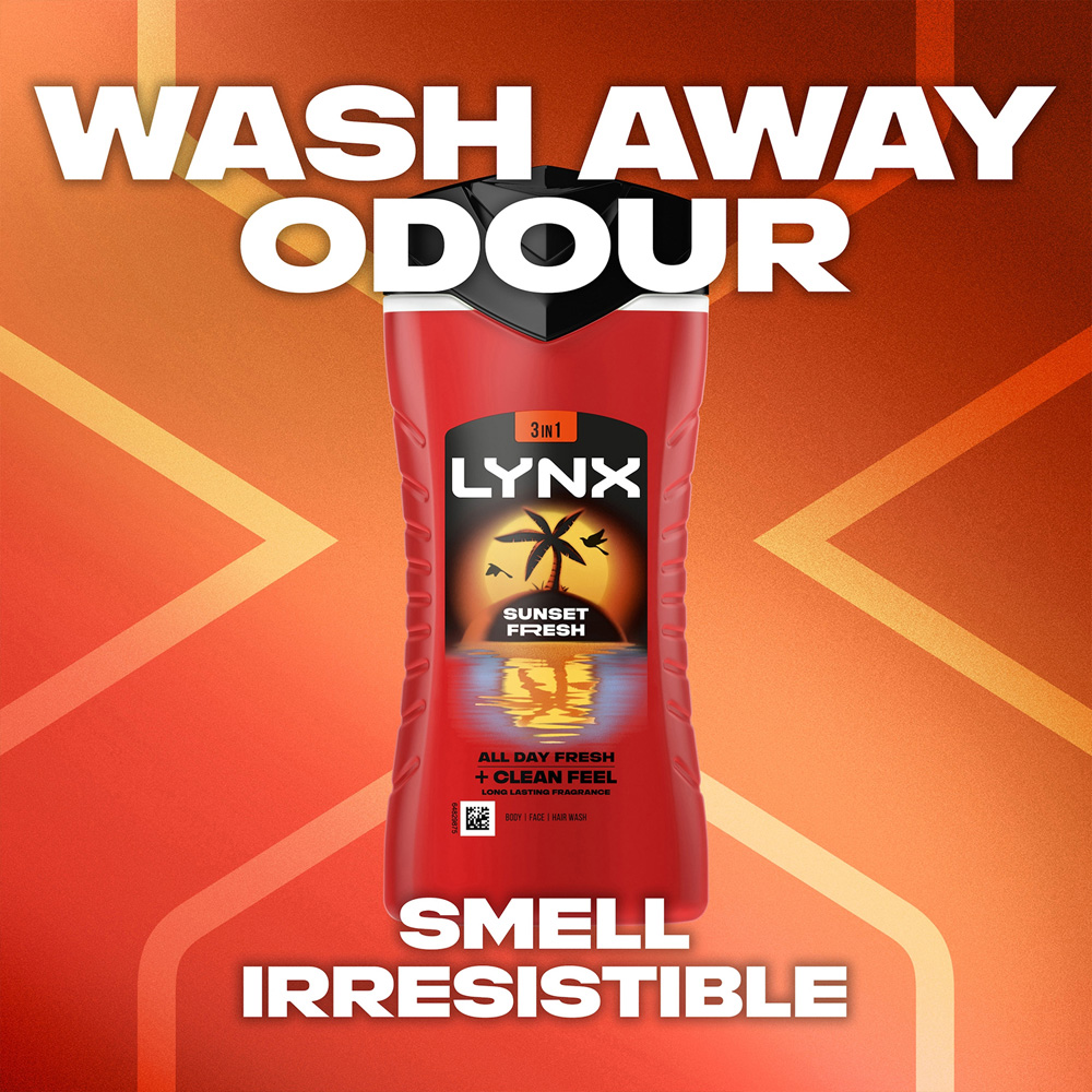 Lynx Men Sunset Fresh 3-in-1 Body Wash 500ml 3 Pack Image 4