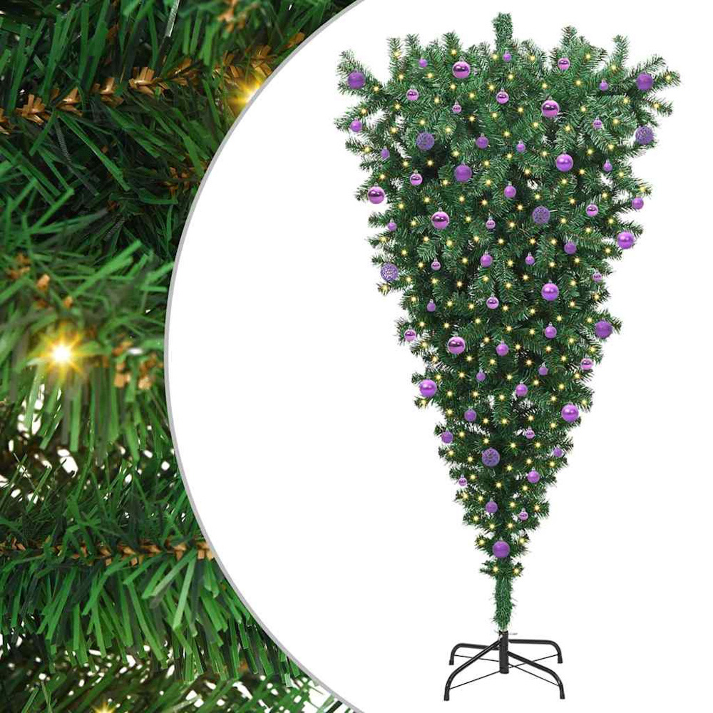 vidaXL Pre-Lit Lilac Bauble Green Artificial Upside-Down Christmas Tree 7ft Image 6