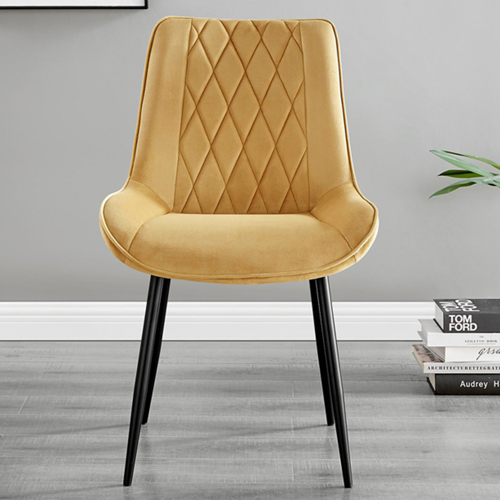 Furniturebox Lucia Cesano 6 Seater Dining Set Black Gloss and Mustard Yellow Image 3