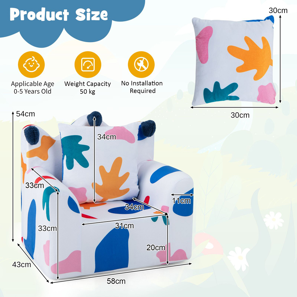Costway White Kids Armchair with Pillow Image 7
