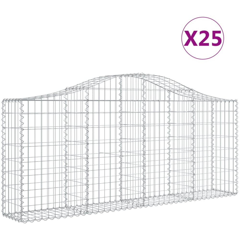 vidaXL Silver Galvanised Iron Arched Gabion Basket 200 x 30 x 80/100cm 25 Pack Image 4