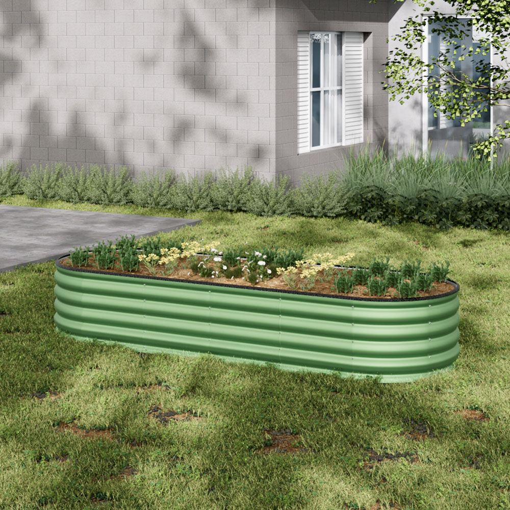 Living and Home Light Green Oval Galvanised Steel Raised Garden Bed 240 x 42cm Image 2