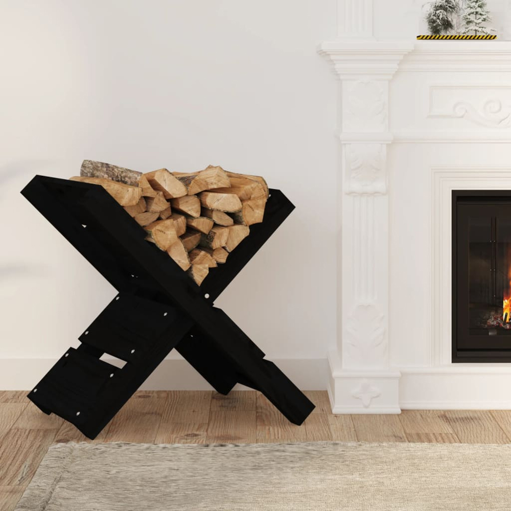 vidaXL Black Pine Wood Firewood Log Holder 48 x 47 x 39.5cm Image 2