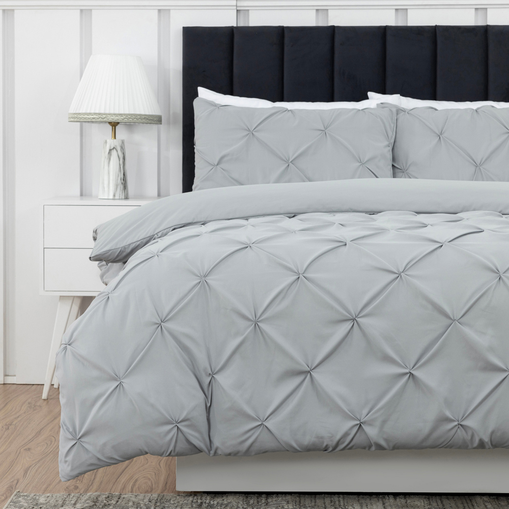 MHG Living Double Grey Pintuck Duvet Cover Set with Fitted Sheet Image 1