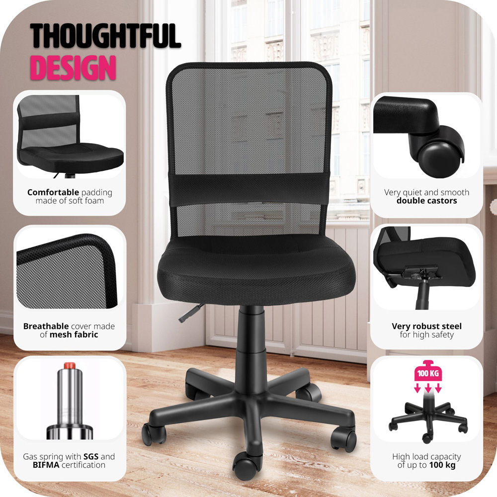 tectake Patrick Black Height Adjustable Padded Office Chair Image 4