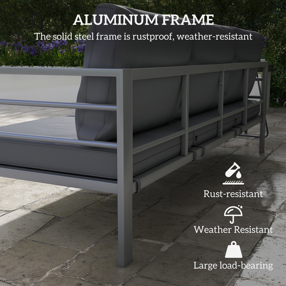 Outsunny 3 Seater Grey Aluminium Garden Bench with Cushions Image 4
