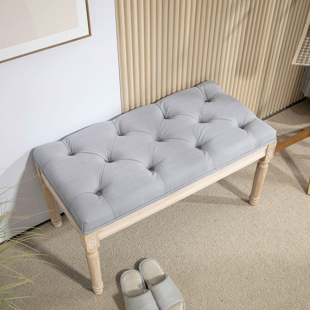 HOMCOM Vintage Light Grey Wooden End Bench Image 4