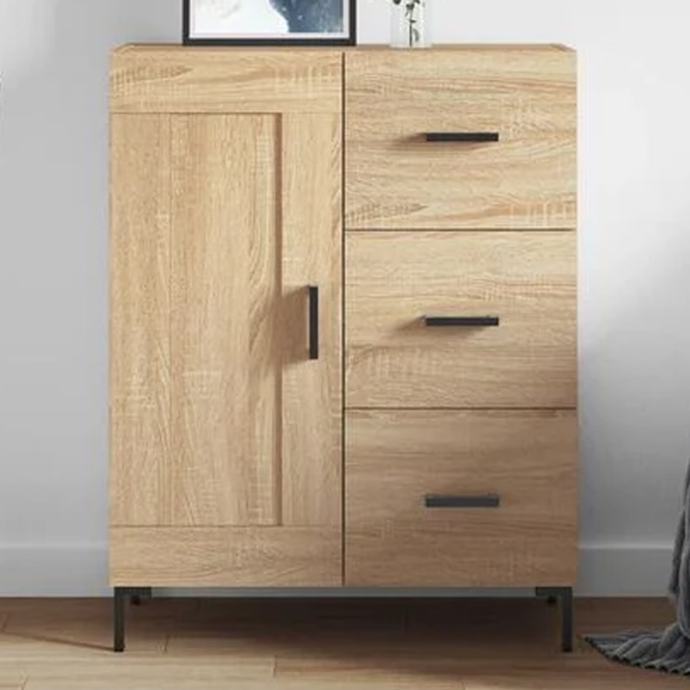 vidaXL Single Door 3 Drawer Sonoma Oak Sideboard Image 1