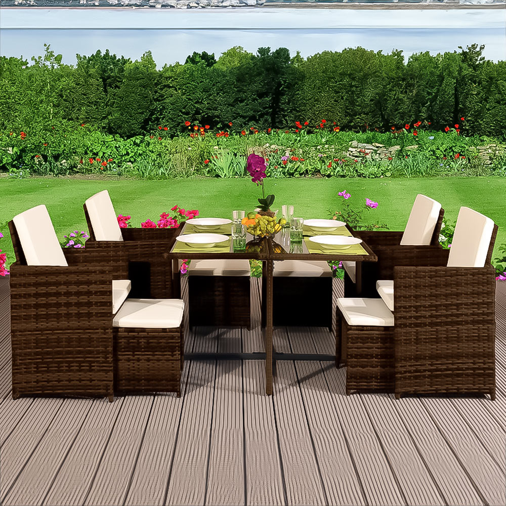 Brooklyn Cube Gold 4 Seater Garden Dining Set with Cover Image 1