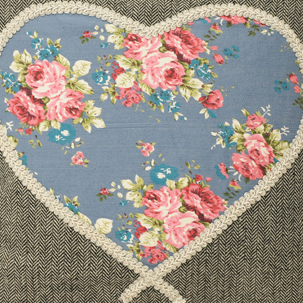Paoletti Sweet Cottage Denim Heart Embroidered Cushion Image 3