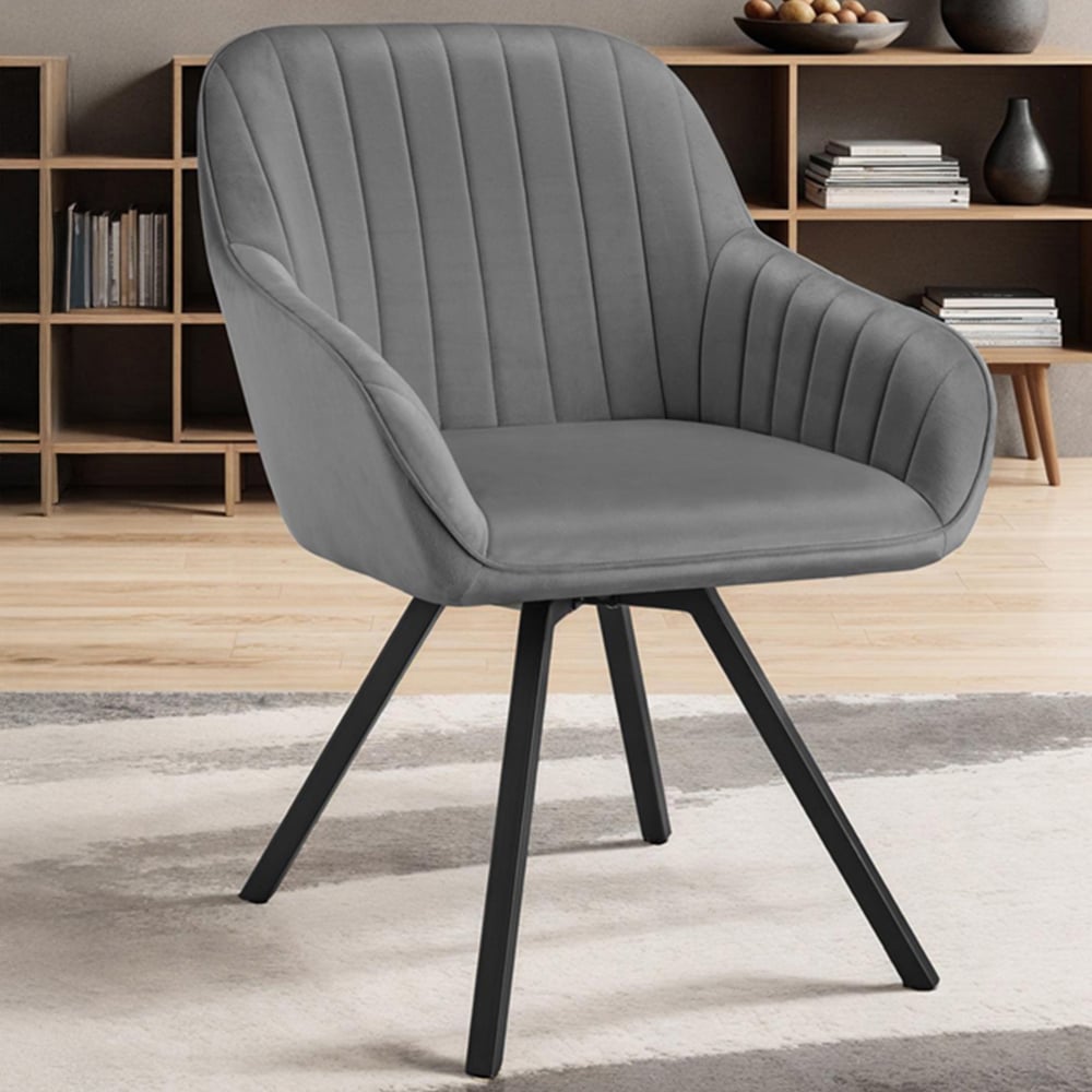 tectake Set of 4 Grey Velvet Fabric Lounge Armchair Image 1