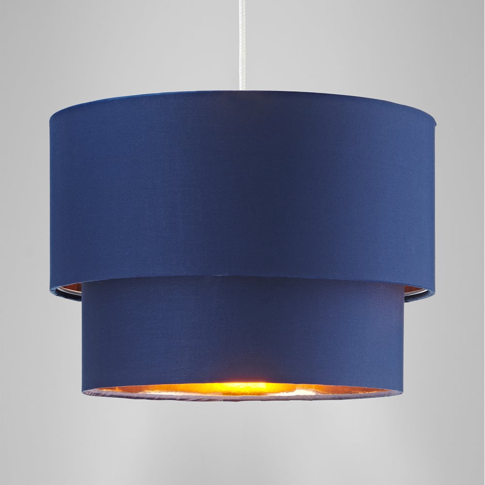 Happy Homewares Navy Blue Cotton Shiny Copper Inner Double Tier Pendant Shade Image 7