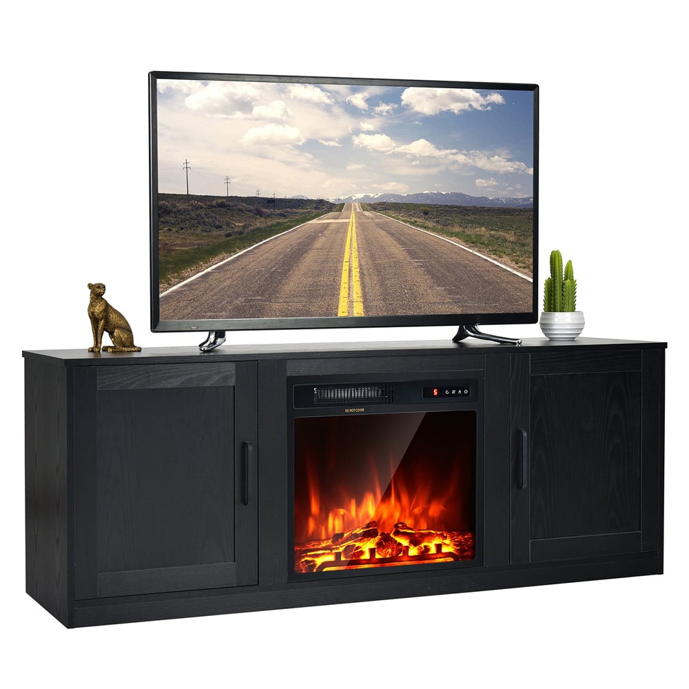 Costway 2 Door Black TV Unit with Adjustable Shelves Image 4
