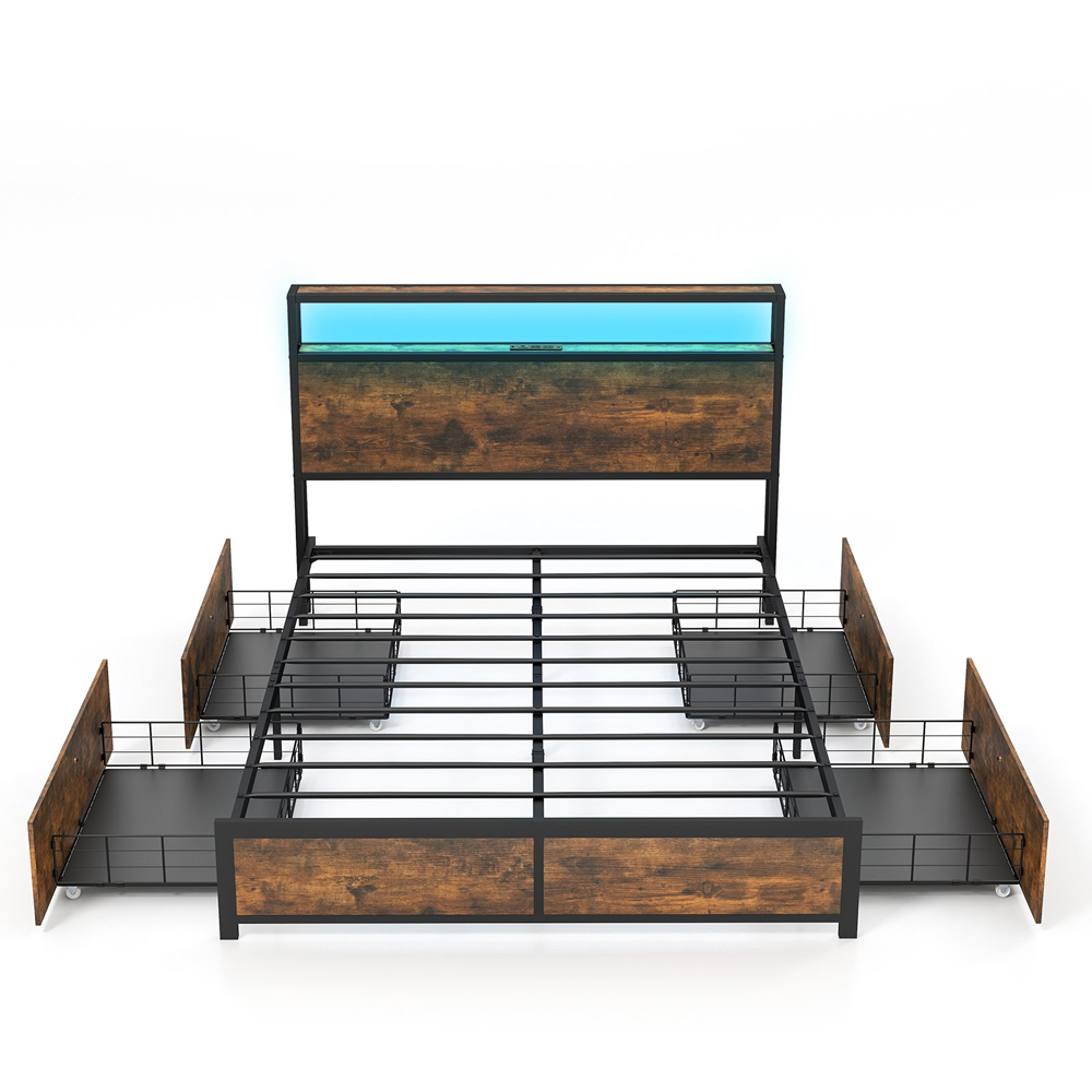 Costway Double Bed Frame with LED Headboard Image 2
