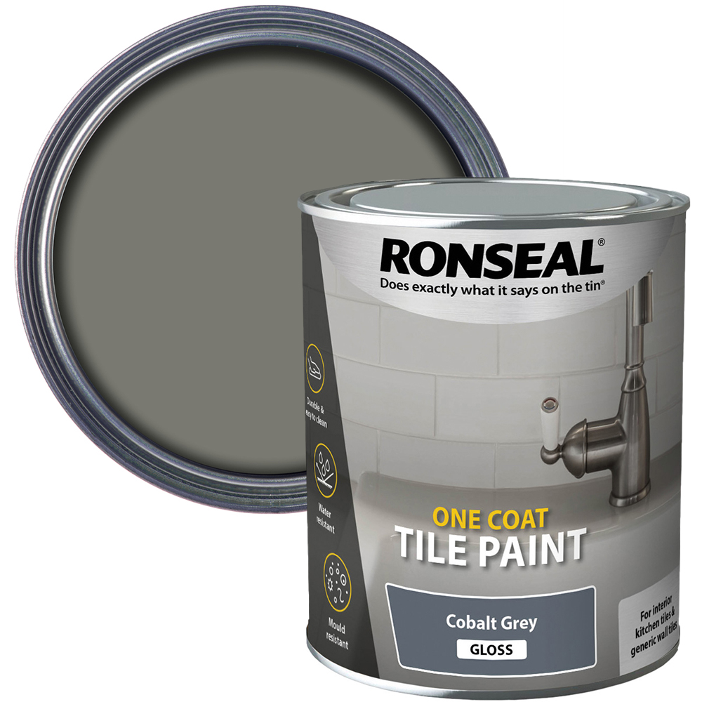 Ronseal Cobalt Grey Gloss One Coat Tile Paint 750ml Image 1