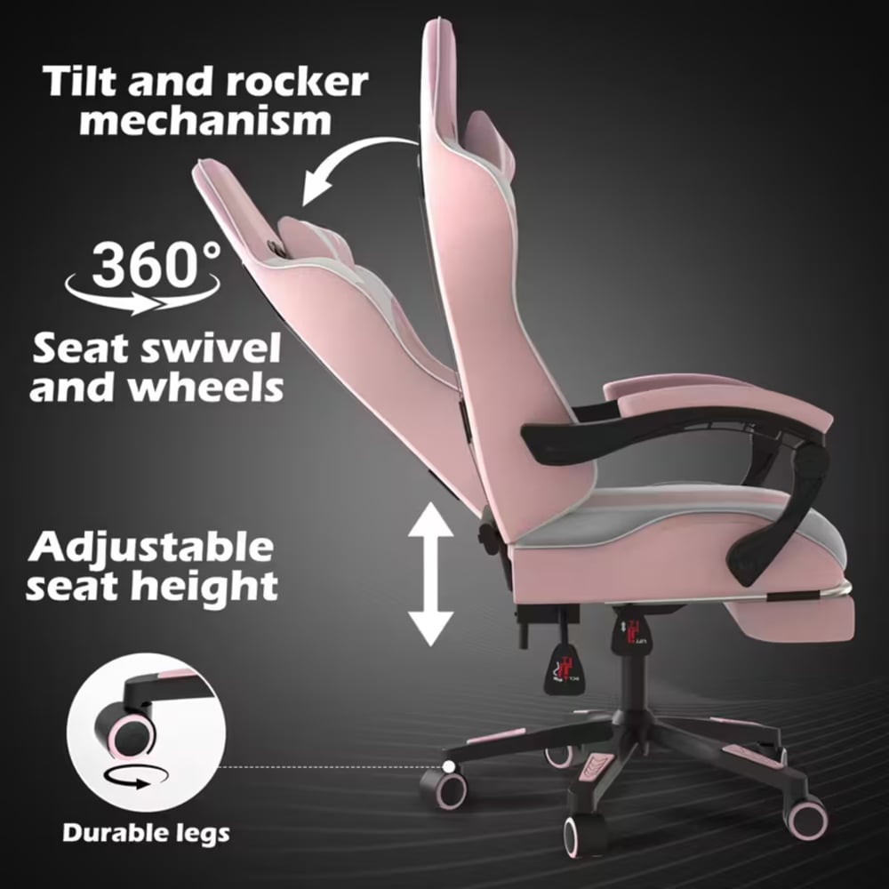 Alivio Pink Ergonomic Massage Gaming Chair Image 8