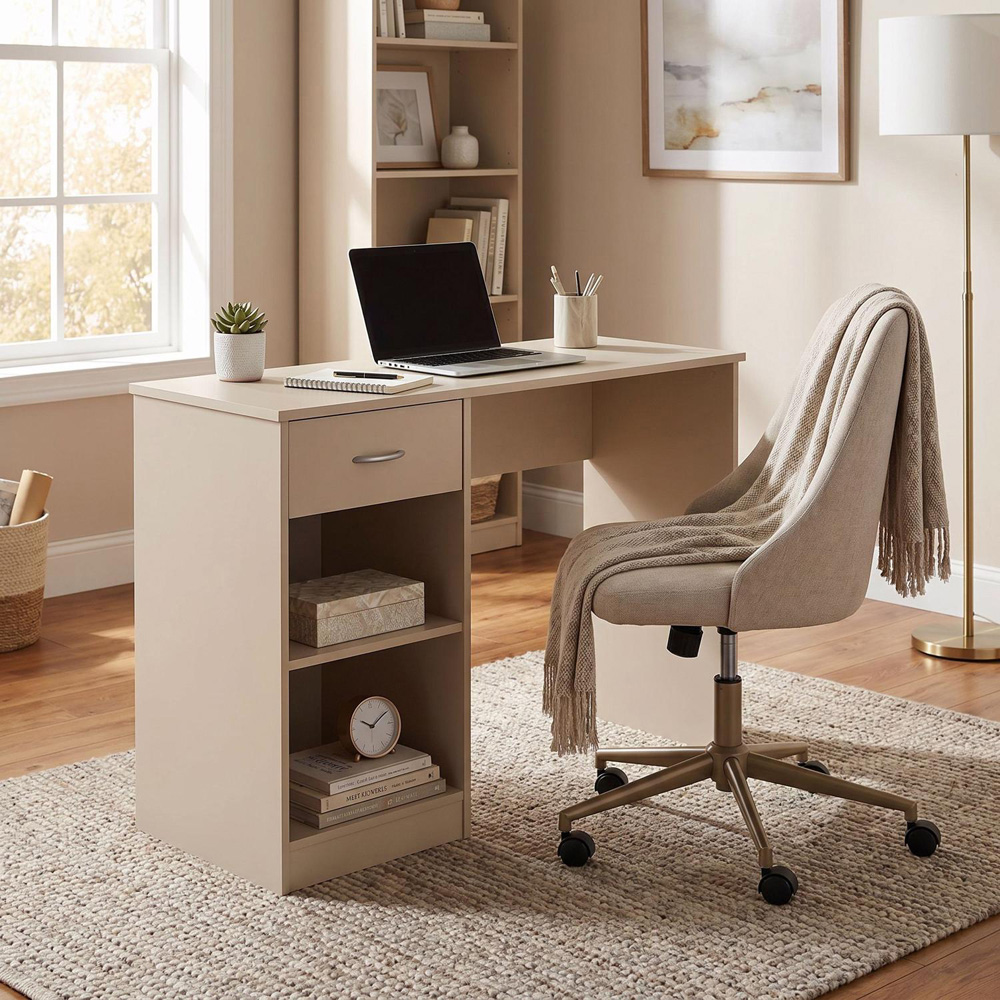FWStyle Promo Single Drawer 2 Shelf Putty Computer Desk Image 2