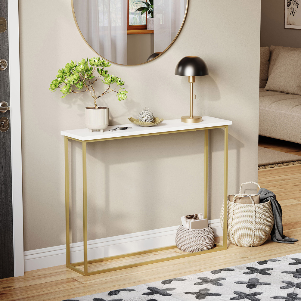 VIDA DESIGNS White and Gold Metal Leg Console Table Image 3