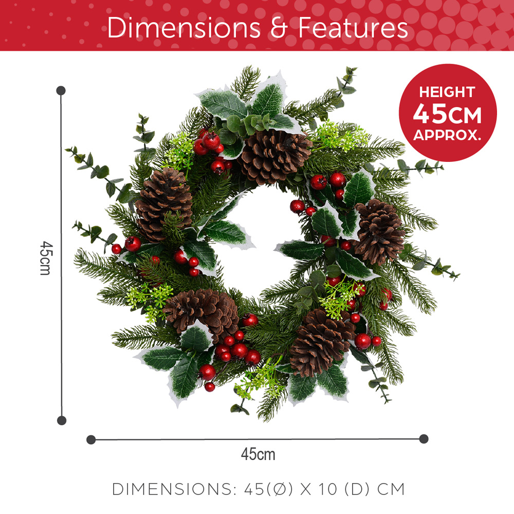 The Christmas Workshop Artificial Wreath with Pinecones and Holly Red Berries 45cm Image 7