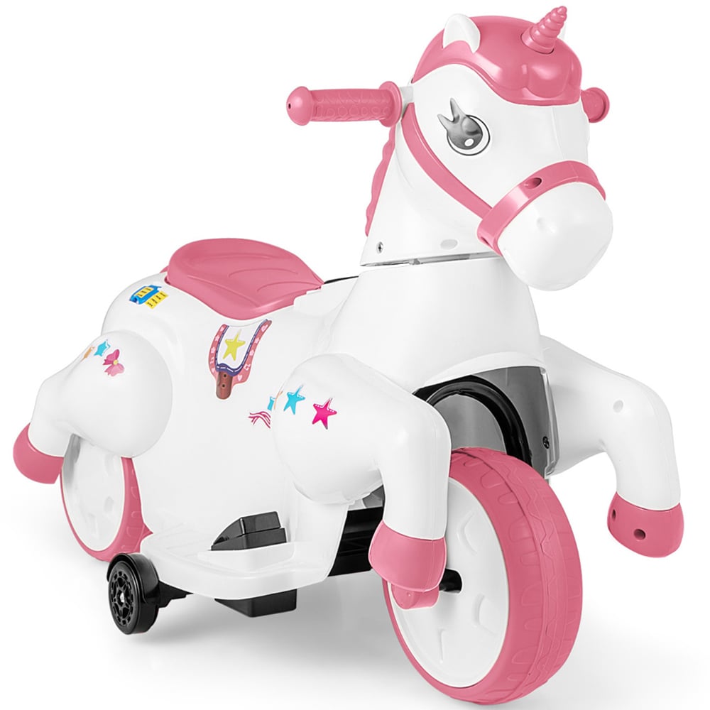 Costway Kids Pink Unicorn Ride On Toy with Training Wheels 12V Image 3