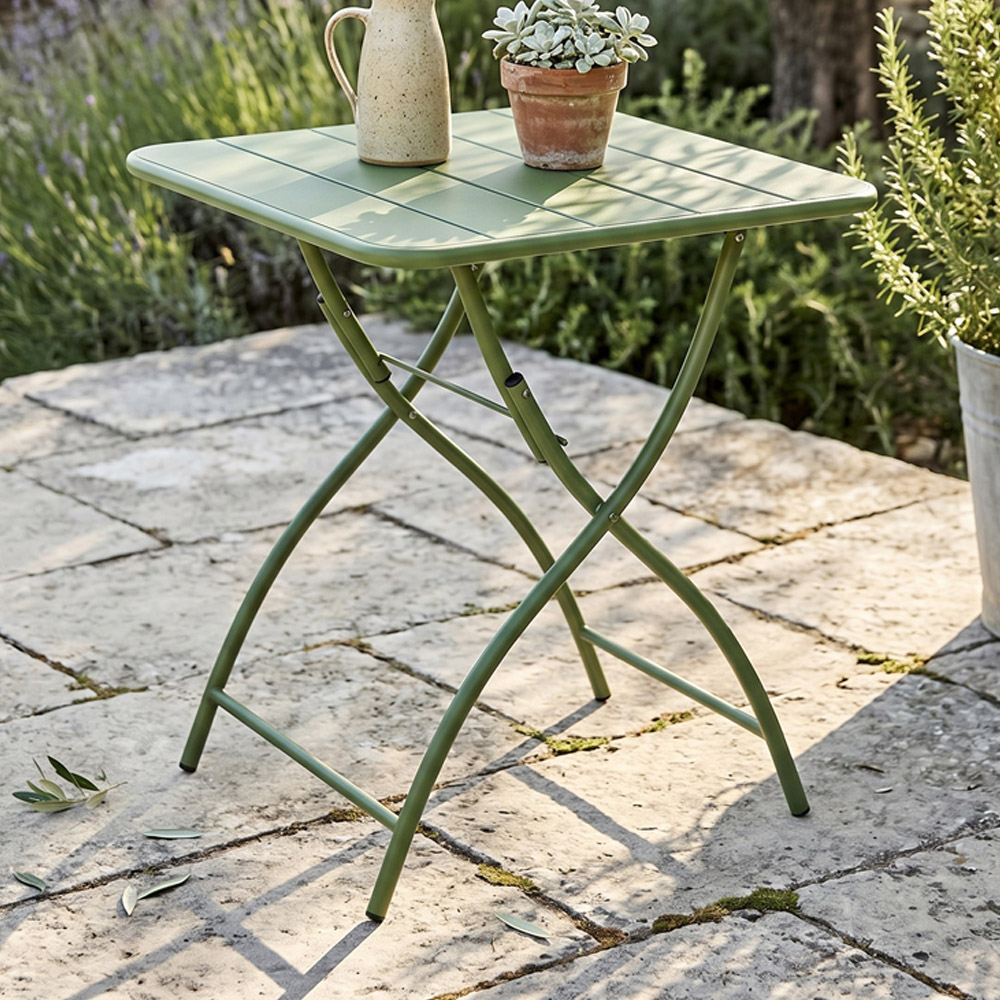 Core Products 2 Seater Moss Green Square Metal Foldable Garden Bistro Table Image 1