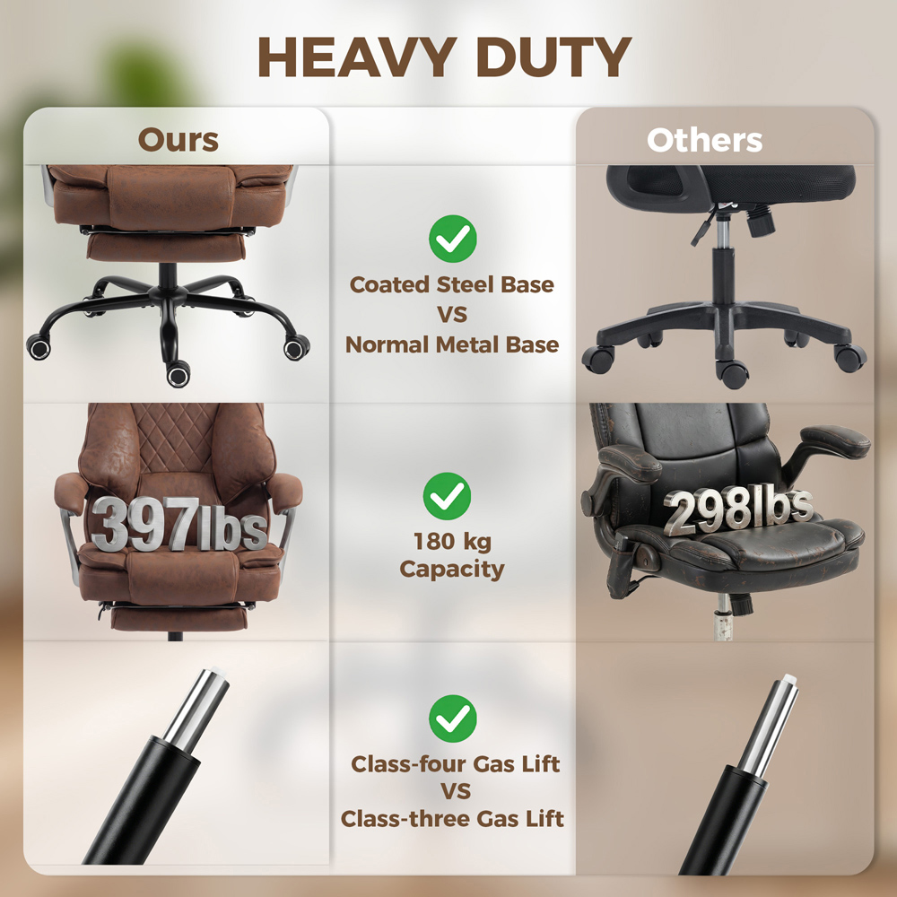 HOMCOM Dark Brown Big and Tall Office Chair with Lumbar Support Image 7