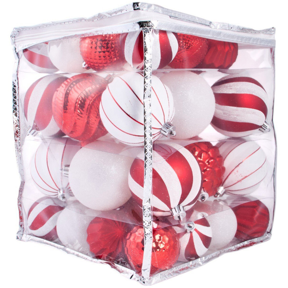 Pack of 50 Candy Cane Lane Patterned Baubles Red Image 1