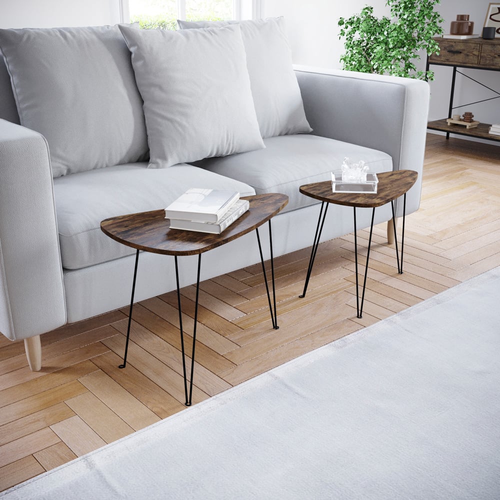 Vida Designs Brooklyn Dark Wood Oval Industrial Nest of Tables Set of 2 Image 5