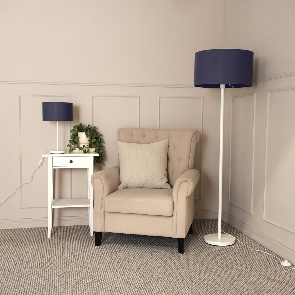 ValueLights Charlie Navy Drum Shade White Floor Lamp and Bulb Image 5