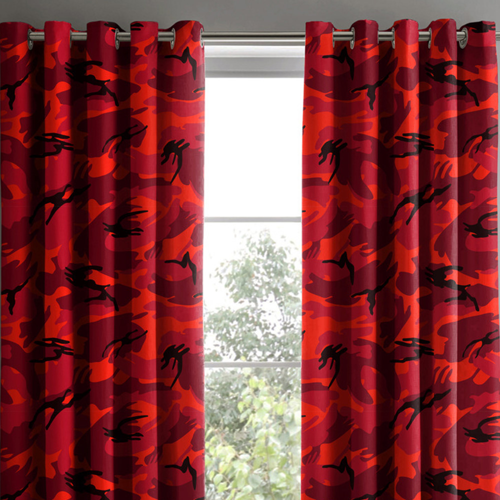 Velosso Red Camouflage Pencil Pleat Curtains 168 x 137cm Image 2