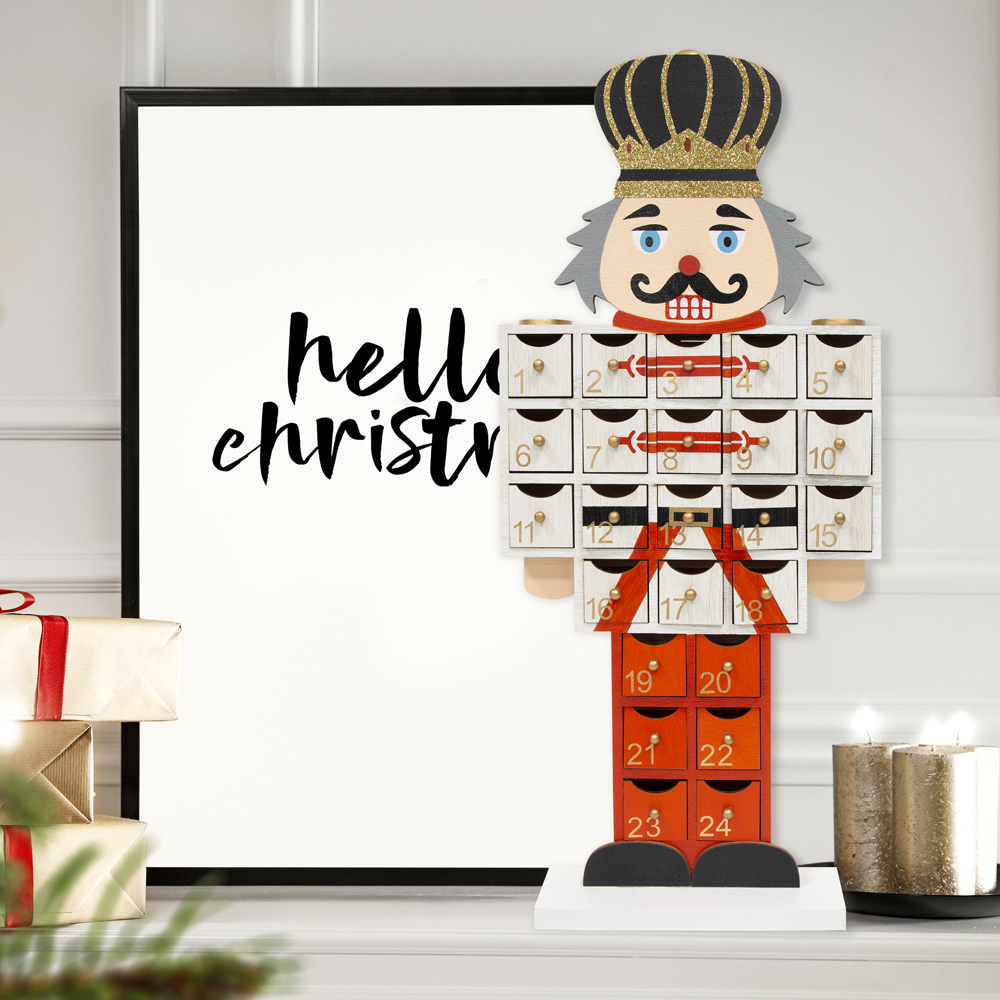 The Christmas Workshop White and Red Wooden Nutcracker Advent Calendar Image 5
